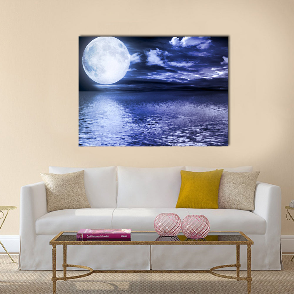 Full moon reflected in water Multi Panel Canvas Wall Art