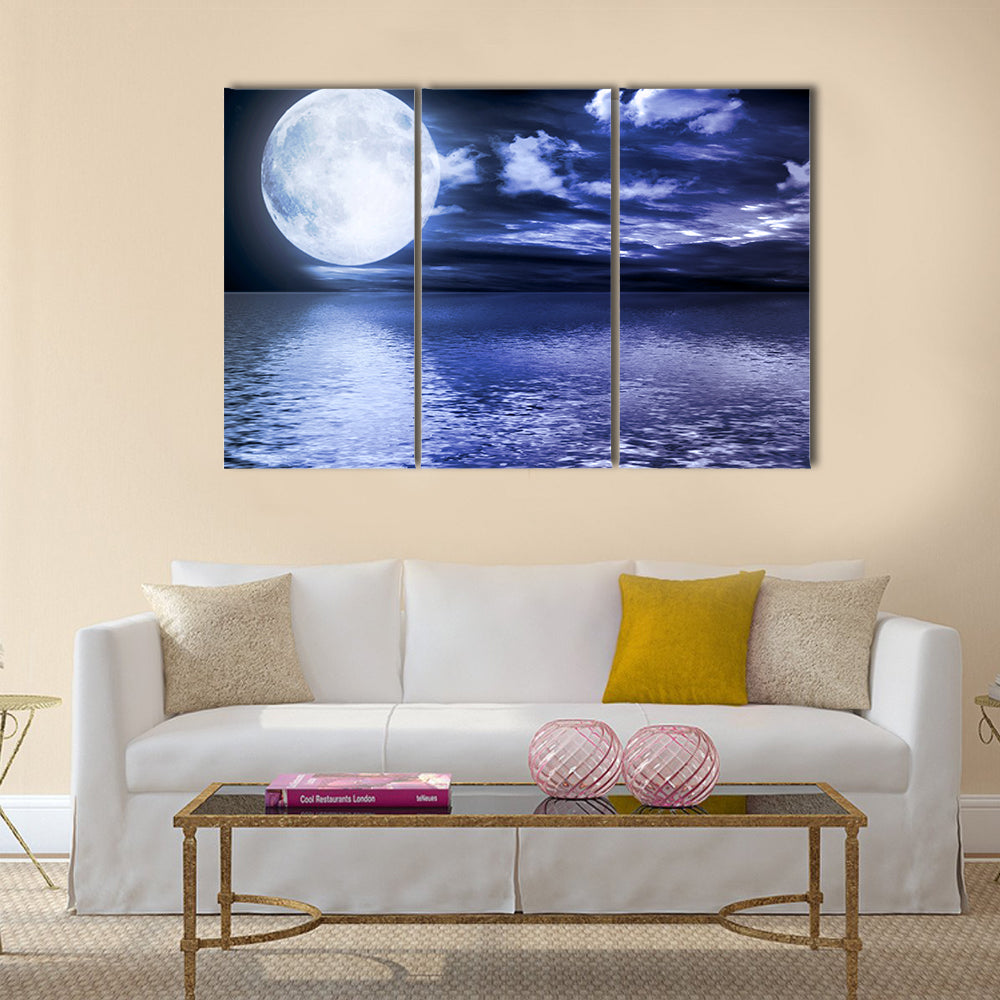 Full moon reflected in water Multi Panel Canvas Wall Art