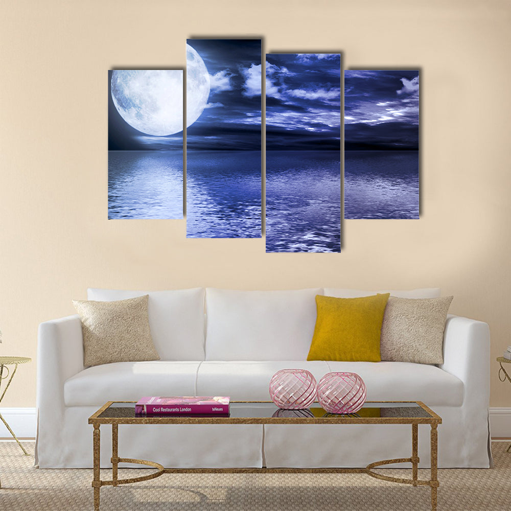 Full moon reflected in water Multi Panel Canvas Wall Art