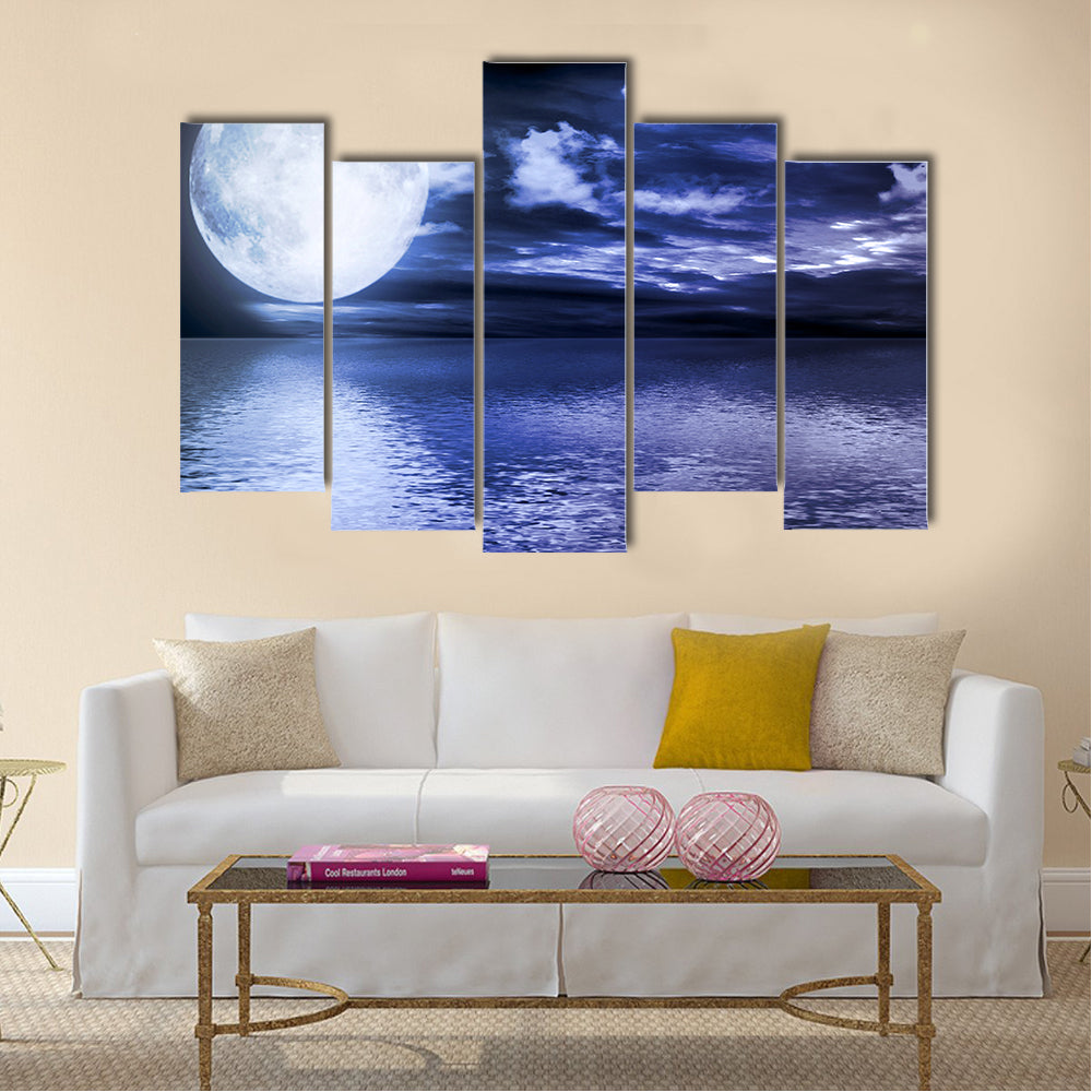 Full moon reflected in water Multi Panel Canvas Wall Art