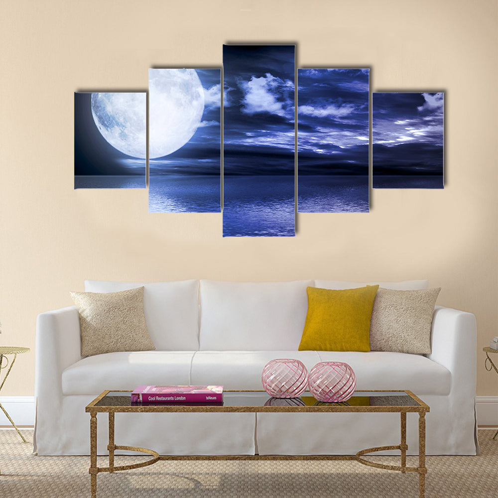 Full moon reflected in water Multi Panel Canvas Wall Art