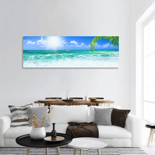 Beach, panoramic sea view, with clean water & blue sky Panoramic Canvas Wall Art