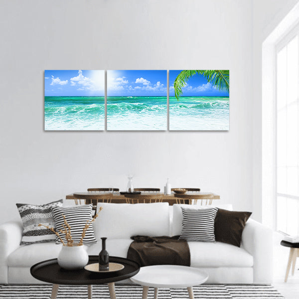 Beach, panoramic sea view, with clean water & blue sky Panoramic Canvas Wall Art