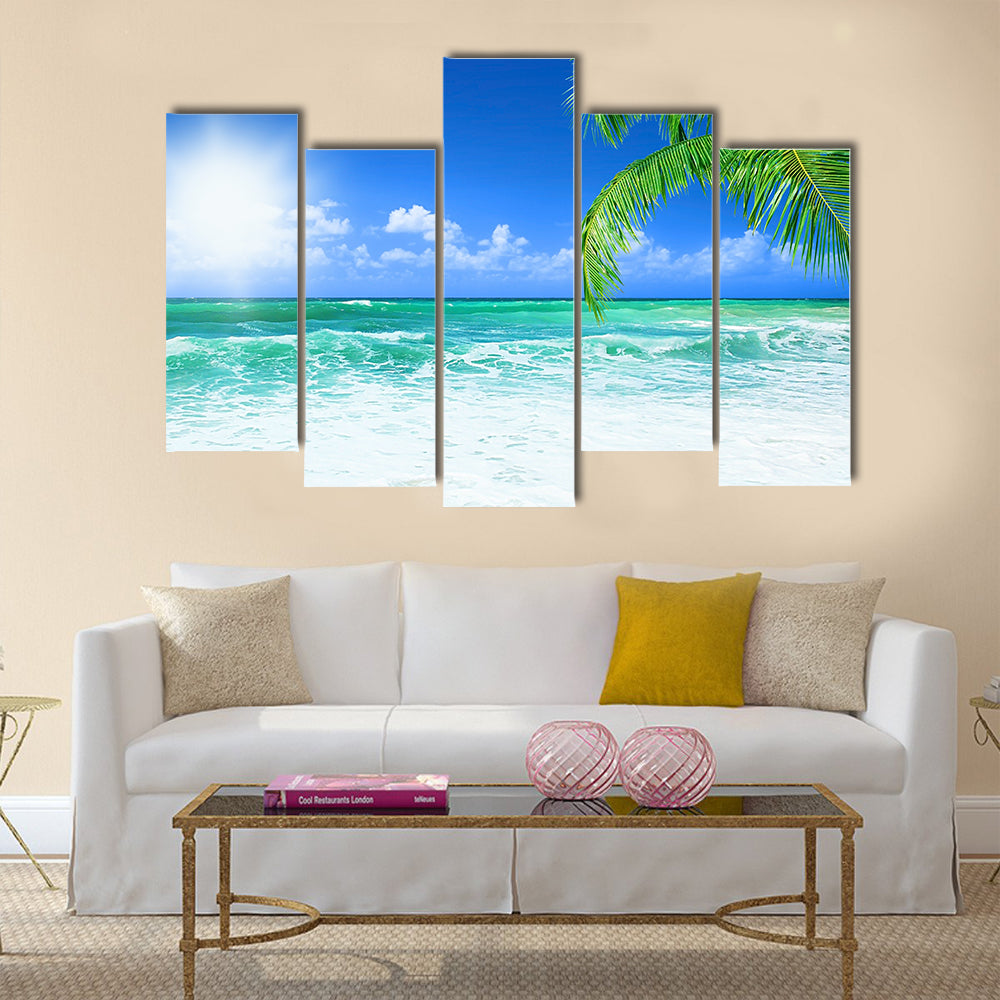 Beach, beautiful panoramic sea view, with clean water & blue sky Multi Panel Canvas Wall Art
