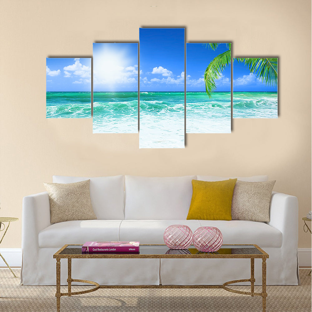Beach, beautiful panoramic sea view, with clean water & blue sky Multi Panel Canvas Wall Art