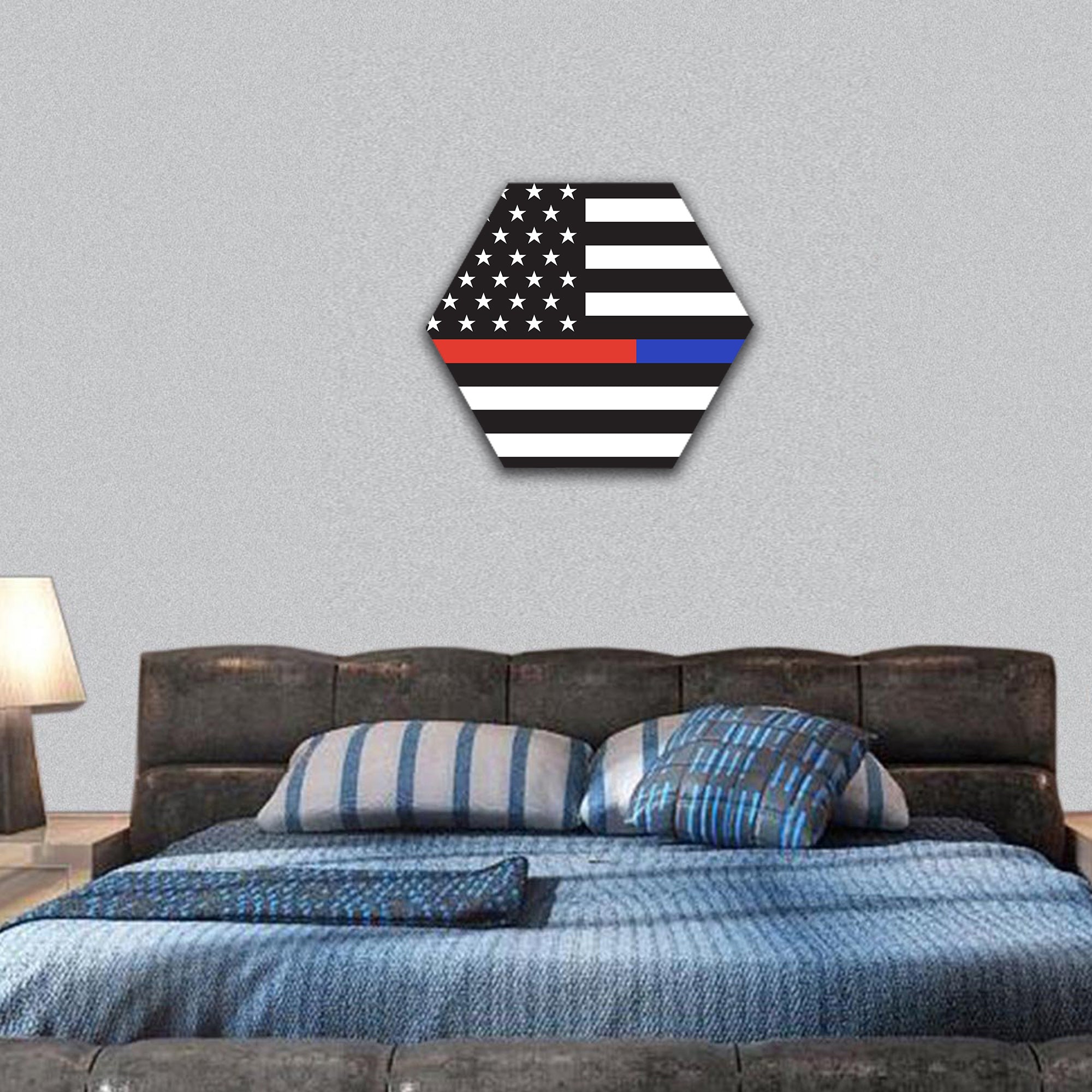 Vector Thin Blue Line & Red Line hexagonal canvas wall art