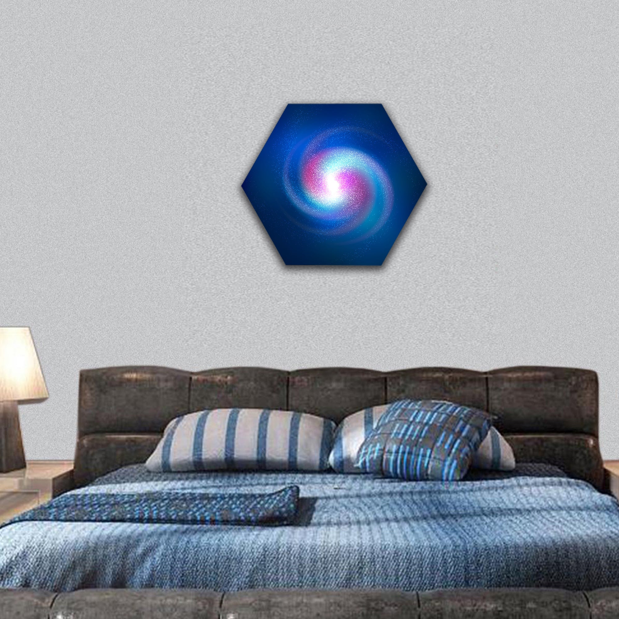 spiral nebula with stars and Tail of galaxy hexagonal canvas wall art