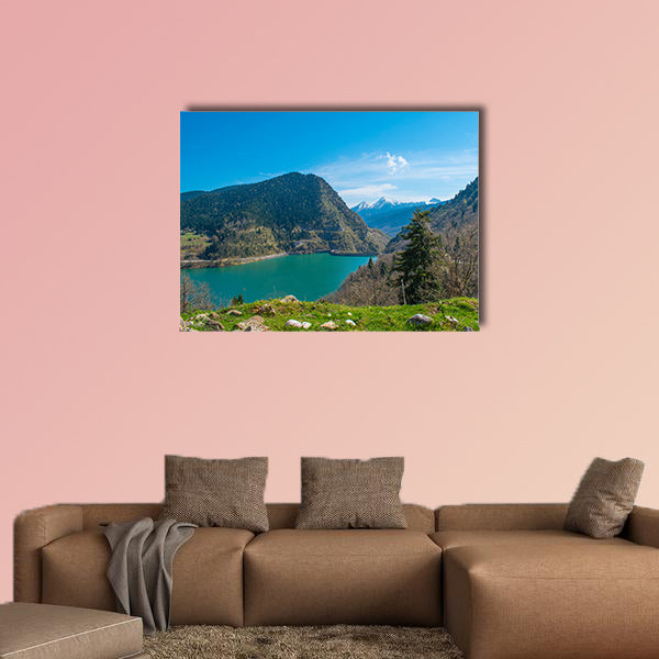 Panoramic view of Plastiras lake in central Greece, Karditsa Multi panel canvas wall art