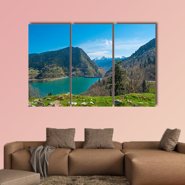 Panoramic view of Plastiras lake in central Greece, Karditsa Multi panel canvas wall art