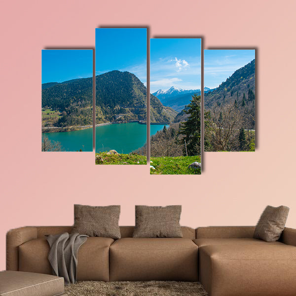 Panoramic view of Plastiras lake in central Greece, Karditsa Multi panel canvas wall art
