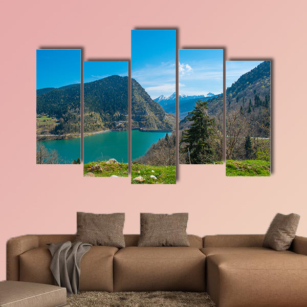 Panoramic view of Plastiras lake in central Greece, Karditsa Multi panel canvas wall art