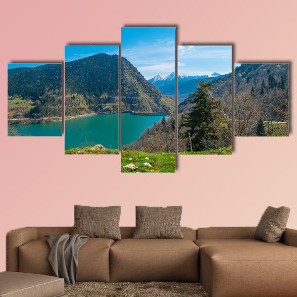 Panoramic view of Plastiras lake in central Greece, Karditsa Multi panel canvas wall art