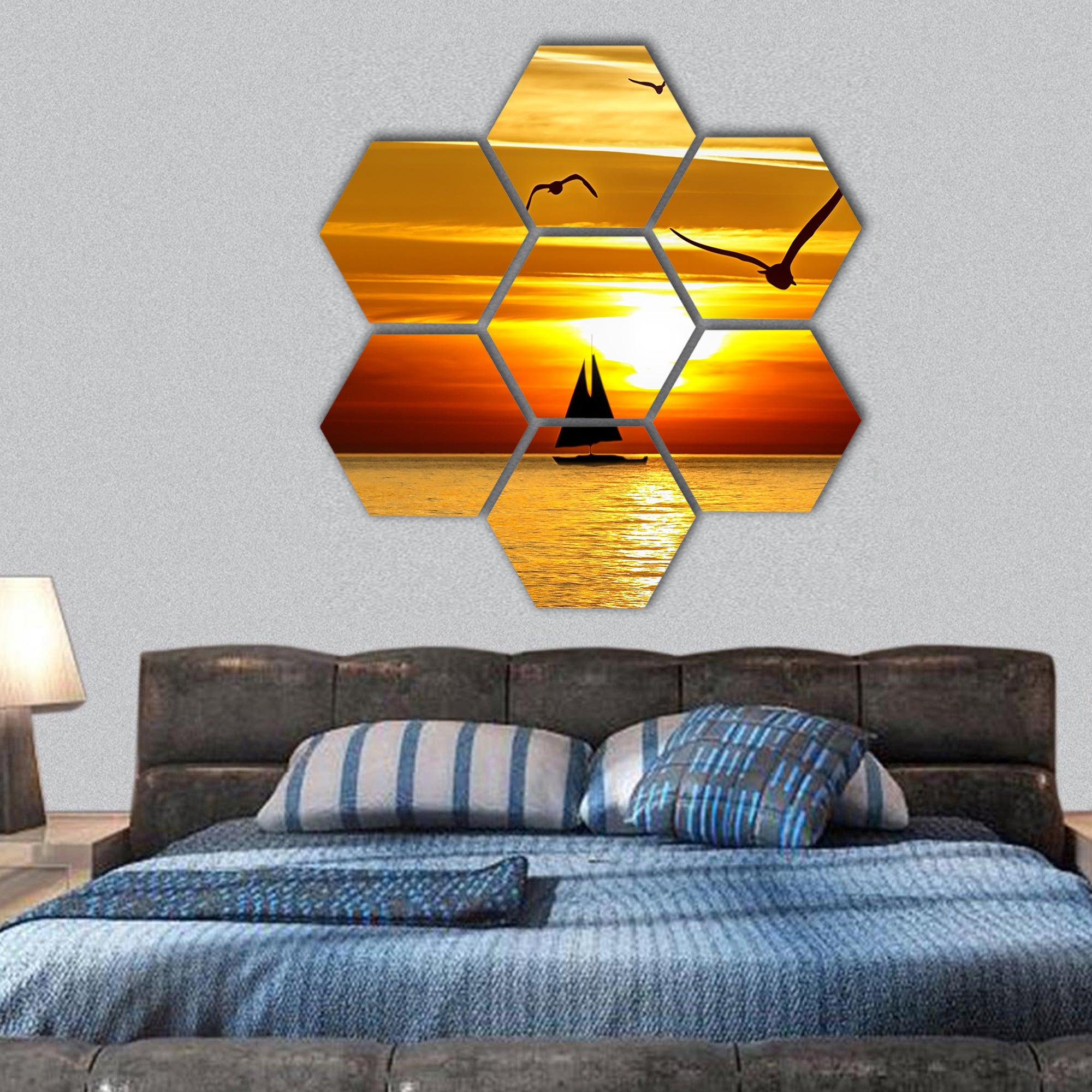 Sea sunset hexagonal canvas wall art