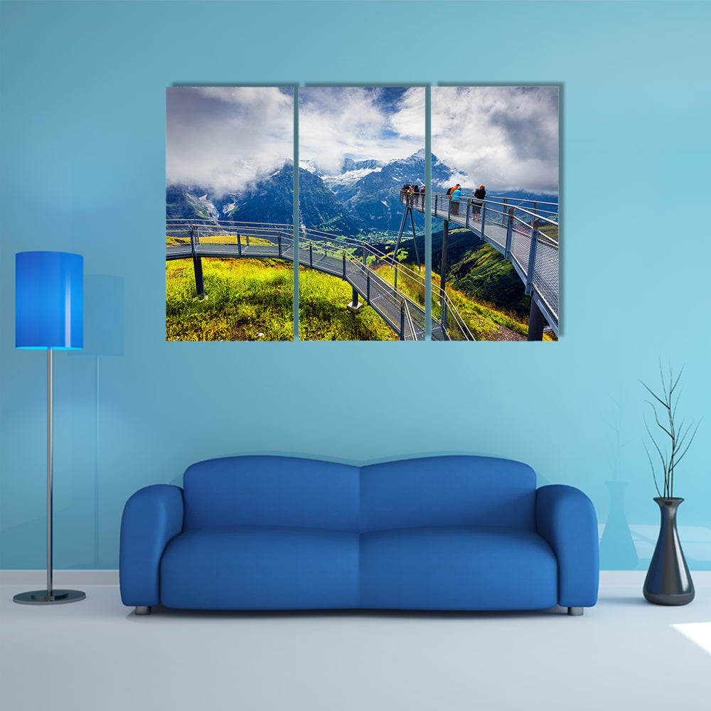 The summer scene from the extreme view point on the top of Grindelwald First cableway,  Schreckhorn Multi Panel Canvas Wall Art