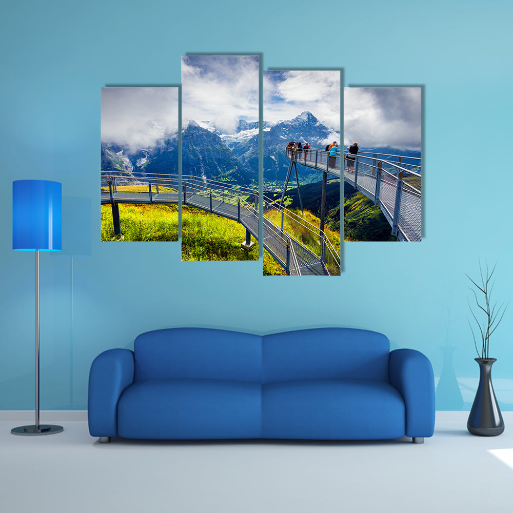 The summer scene from the extreme view point on the top of Grindelwald First cableway,  Schreckhorn Multi Panel Canvas Wall Art