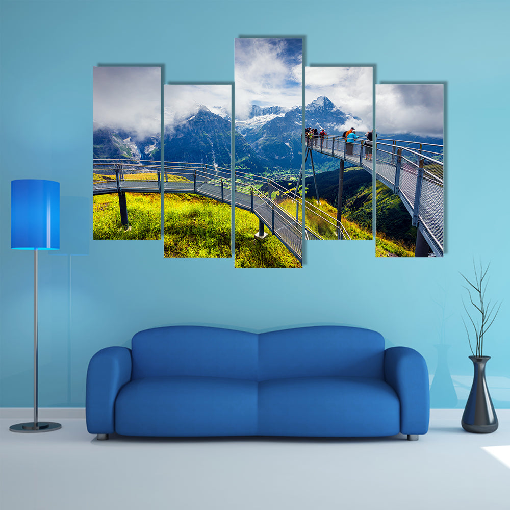 The summer scene from the extreme view point on the top of Grindelwald First cableway,  Schreckhorn Multi Panel Canvas Wall Art