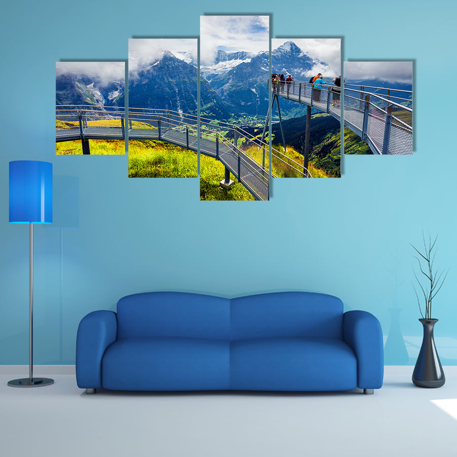 The summer scene from the extreme view point on the top of Grindelwald First cableway,  Schreckhorn Multi Panel Canvas Wall Art