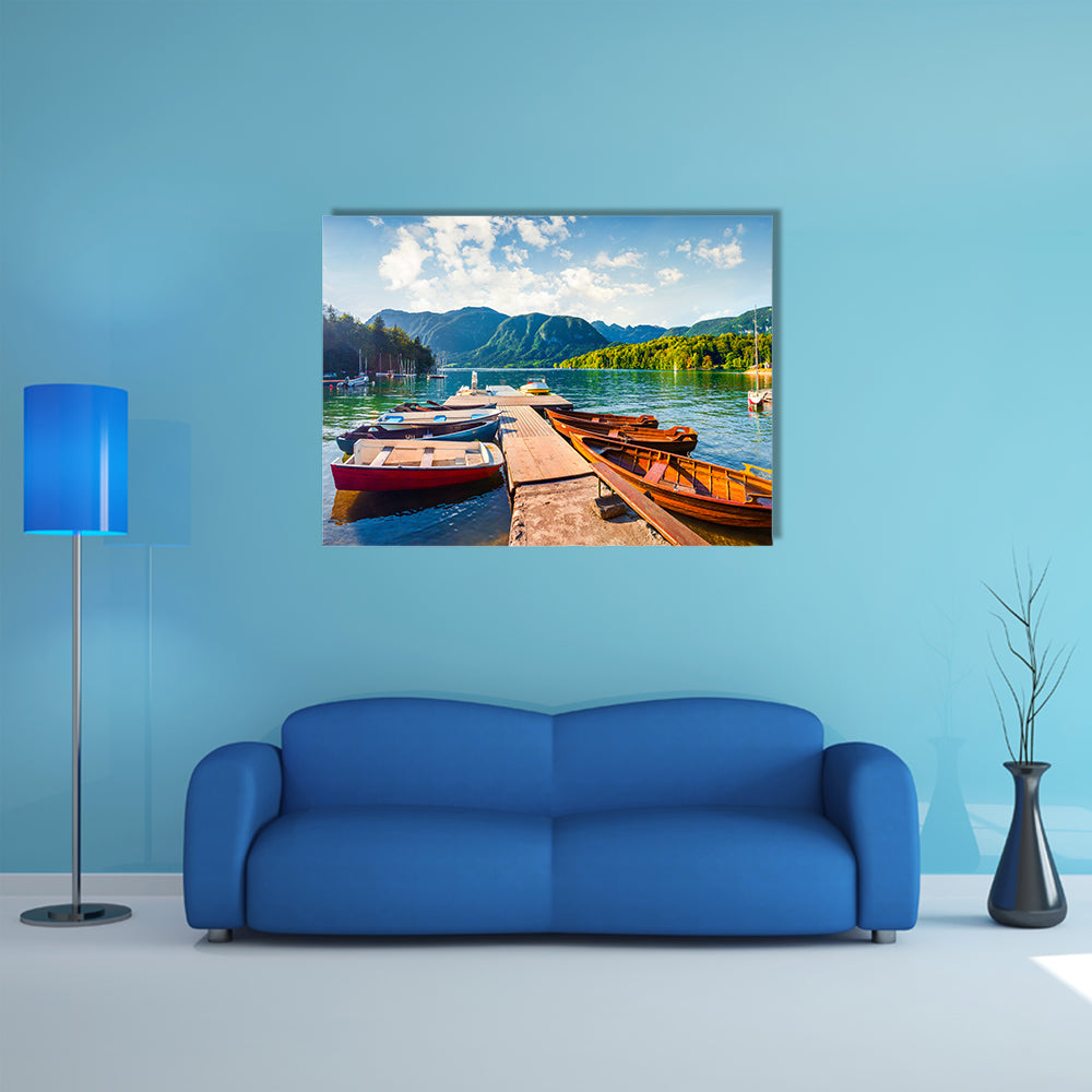 The Colorful summer panorama of the Bohinj Lake multi panel canvas wall art