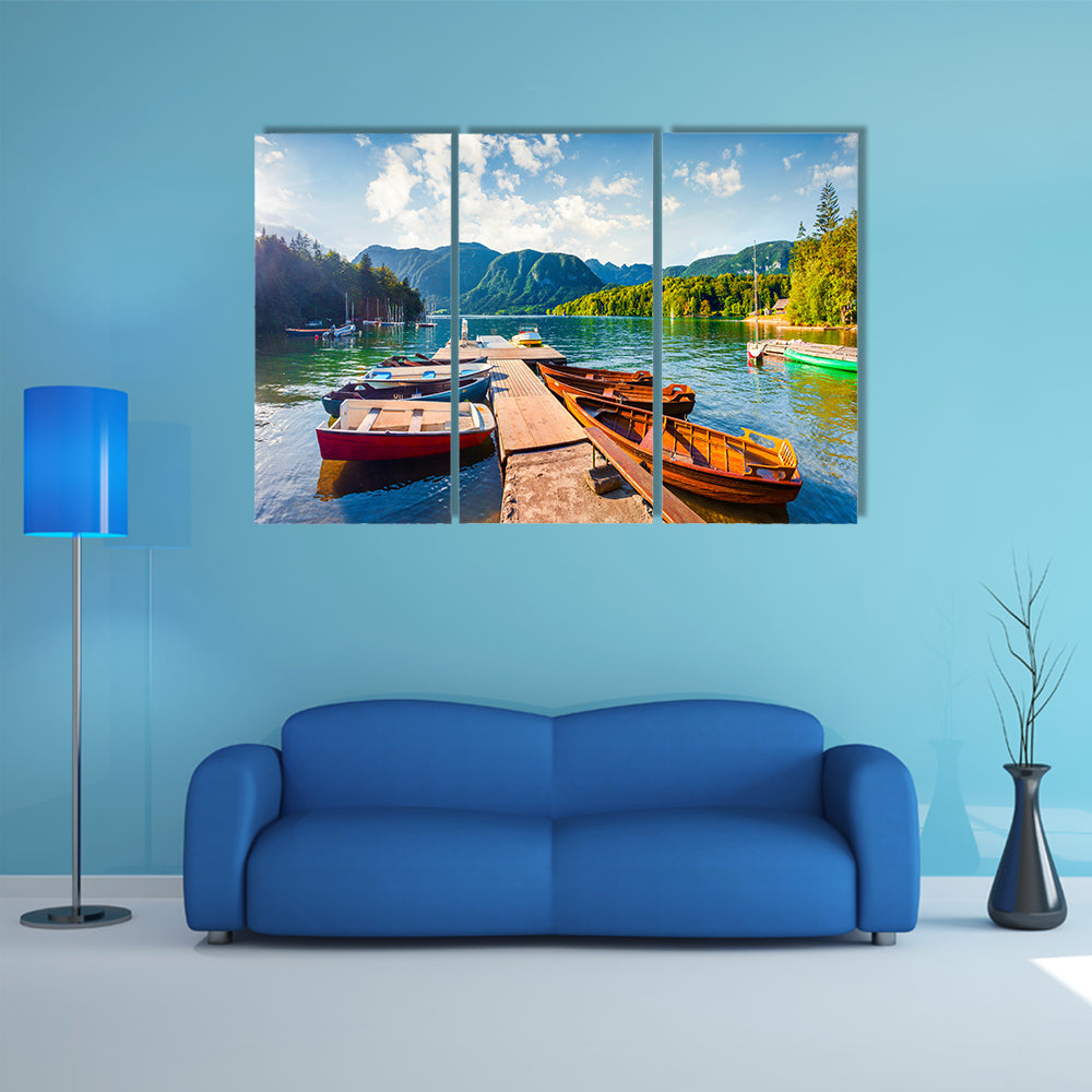 The Colorful summer panorama of the Bohinj Lake multi panel canvas wall art