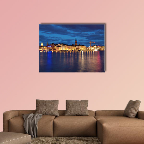 Evening view of Riddarholmen Island in Stockholm multi panel canvas wall art