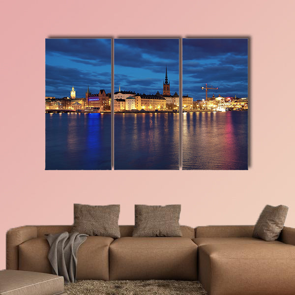 Evening view of Riddarholmen Island in Stockholm multi panel canvas wall art