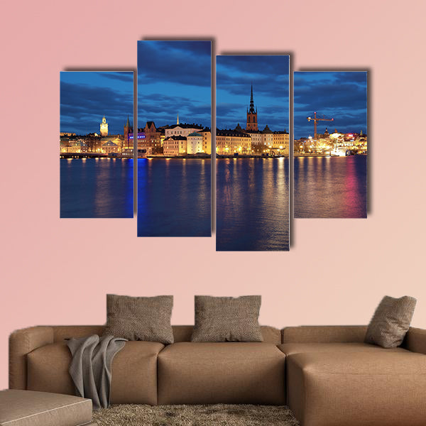Evening view of Riddarholmen Island in Stockholm multi panel canvas wall art