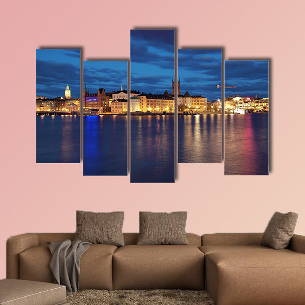 Evening view of Riddarholmen Island in Stockholm multi panel canvas wall art