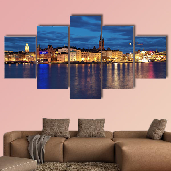 Evening view of Riddarholmen Island in Stockholm multi panel canvas wall art