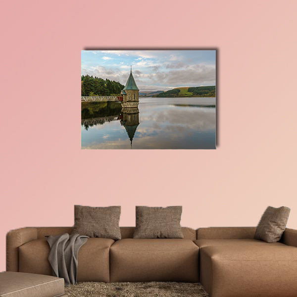 Evening view over the Pontsticill Reservoir and the Valve tower near wall art