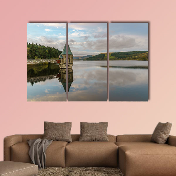 Evening view over the Pontsticill Reservoir and the Valve tower near wall art