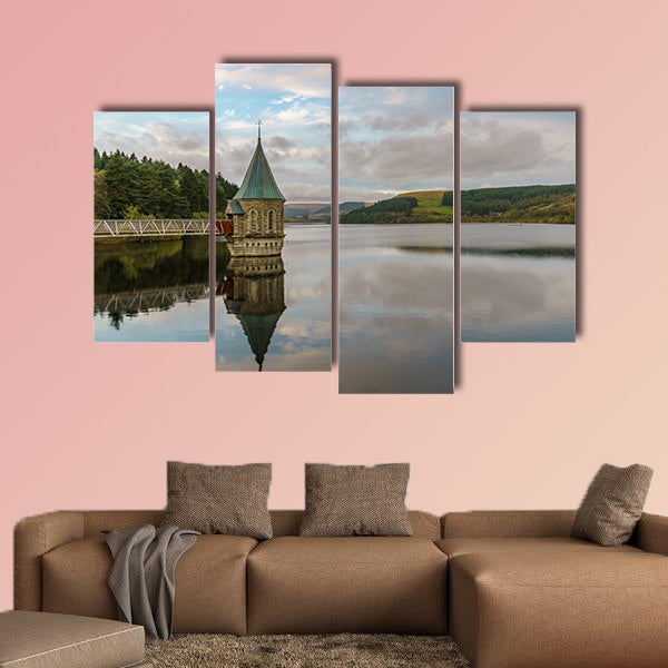 Evening view over the Pontsticill Reservoir and the Valve tower near wall art