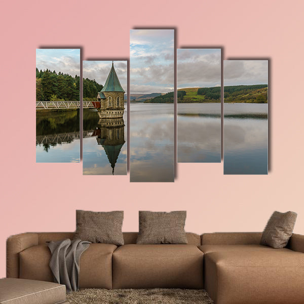 Evening view over the Pontsticill Reservoir and the Valve tower near wall art