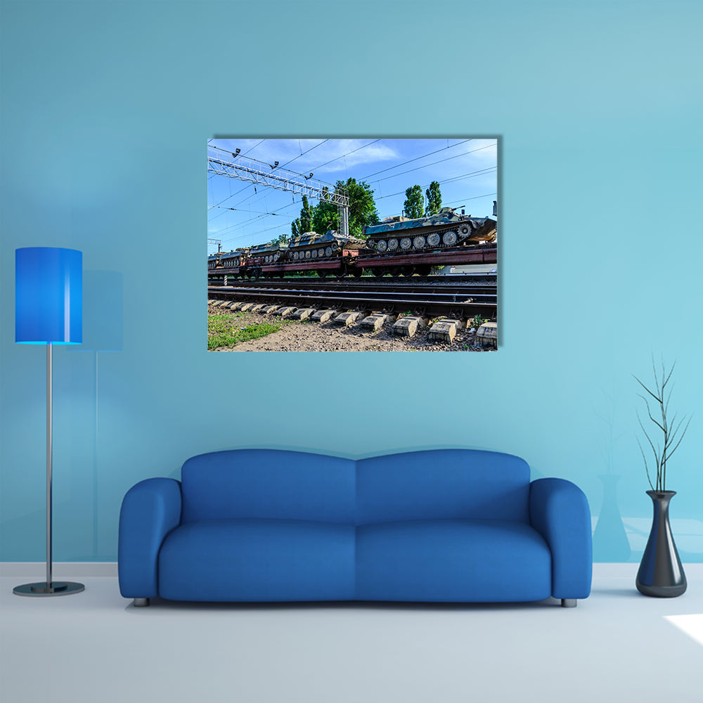A Cargo Train That Is Carrying Many Tanks Multi Panel Canvas Wall Art