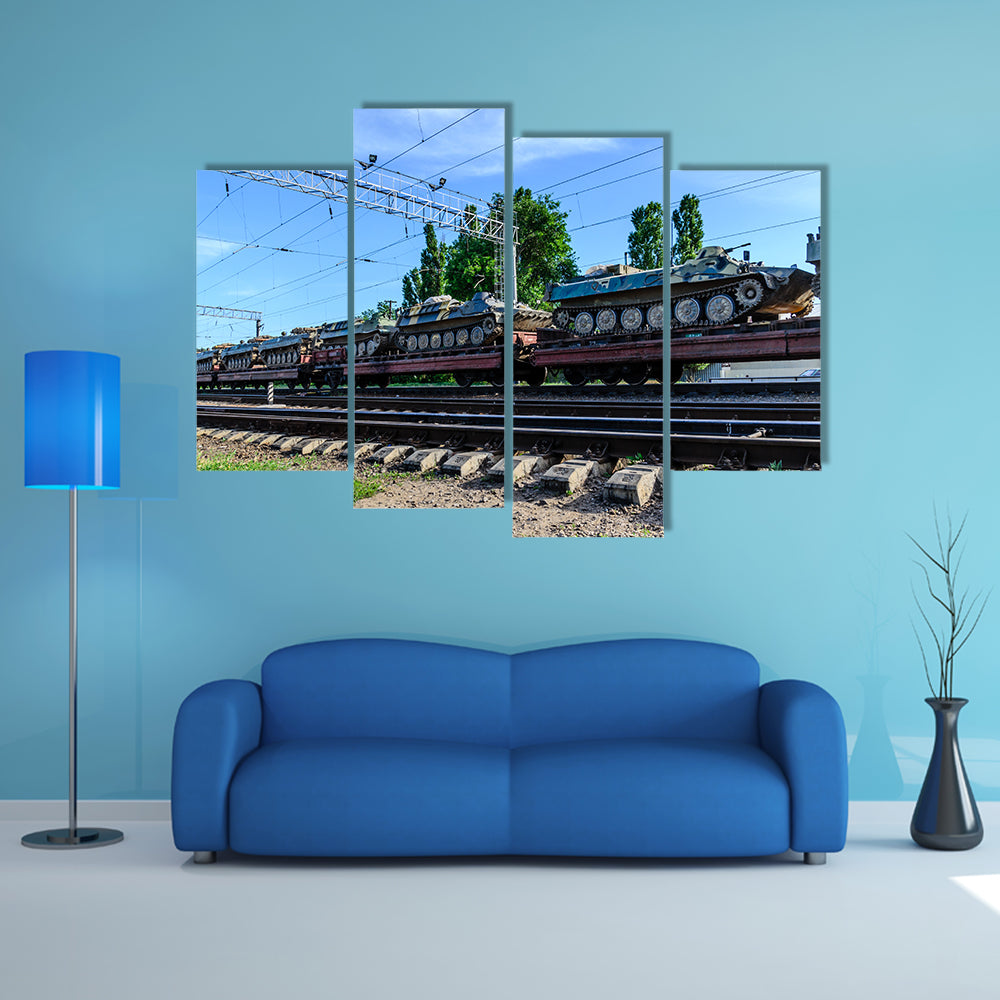 A Cargo Train That Is Carrying Many Tanks Multi Panel Canvas Wall Art