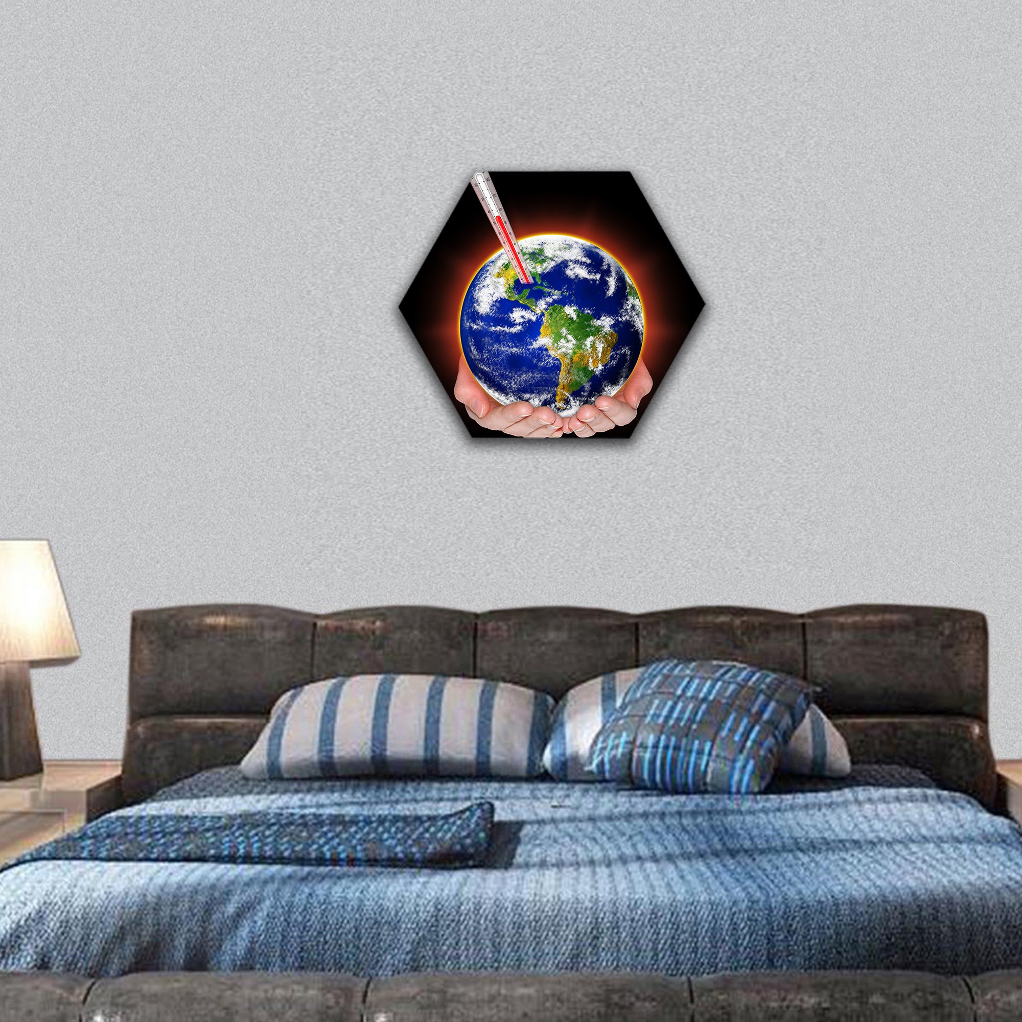 global warming hexagonal canvas wall art