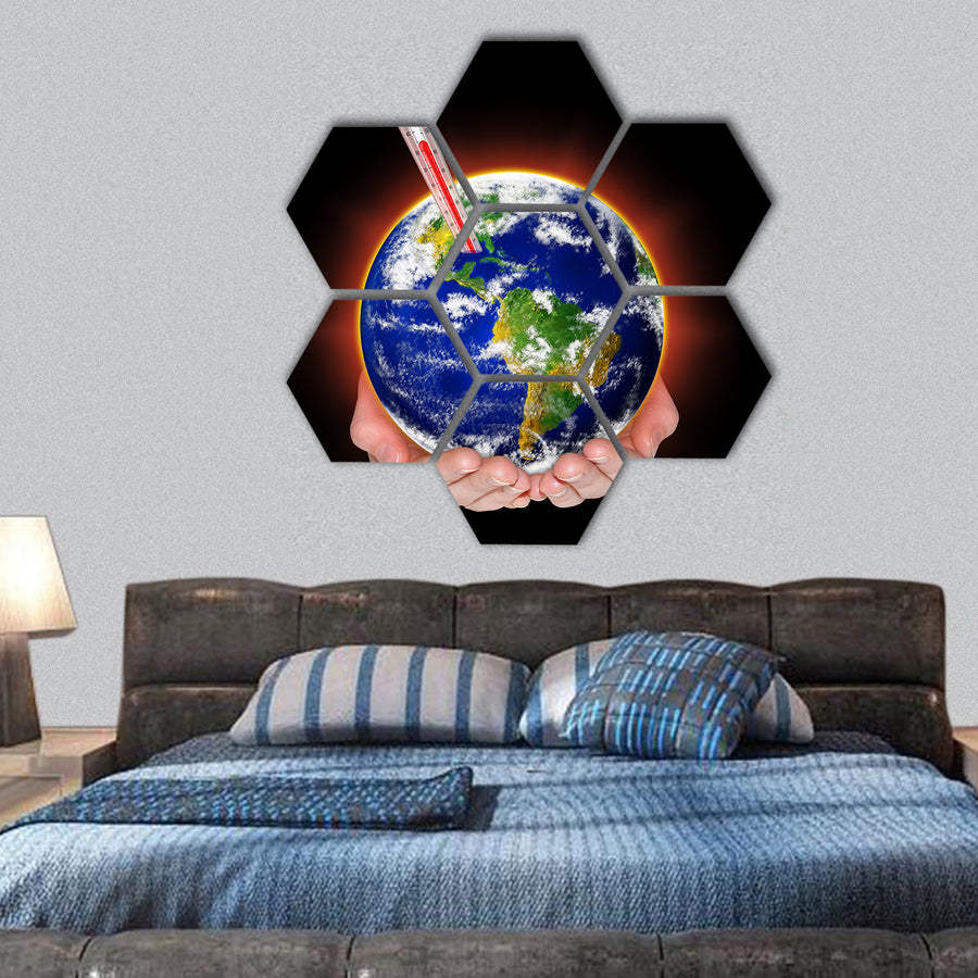 global warming hexagonal canvas wall art