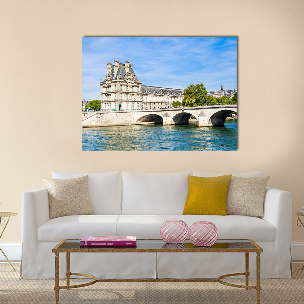 Dark Sky And Greenery All Around The Flora Pavilion Ot The Louvre And Pont Royal, Multi Panel Canvas Wall Art
