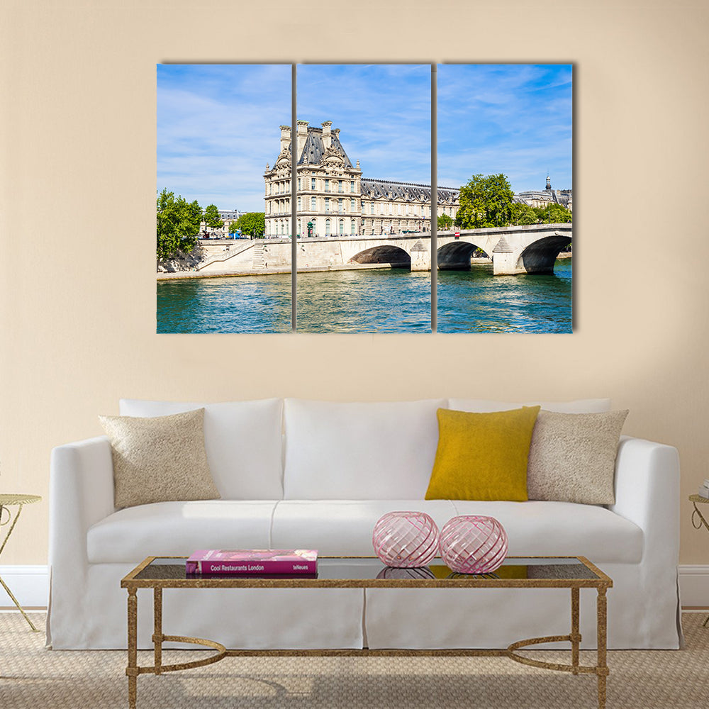 Dark Sky And Greenery All Around The Flora Pavilion Ot The Louvre And Pont Royal, Multi Panel Canvas Wall Art