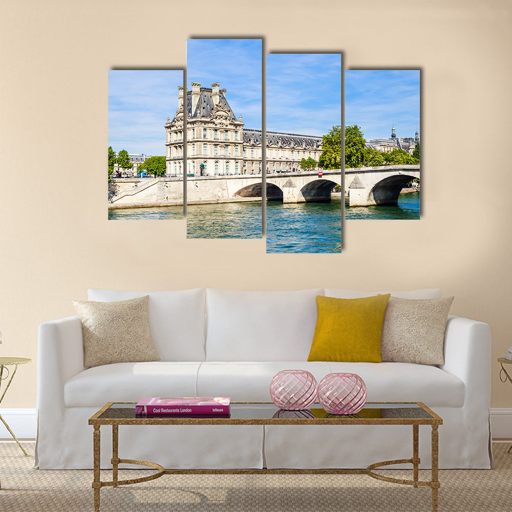 Dark Sky And Greenery All Around The Flora Pavilion Ot The Louvre And Pont Royal, Multi Panel Canvas Wall Art