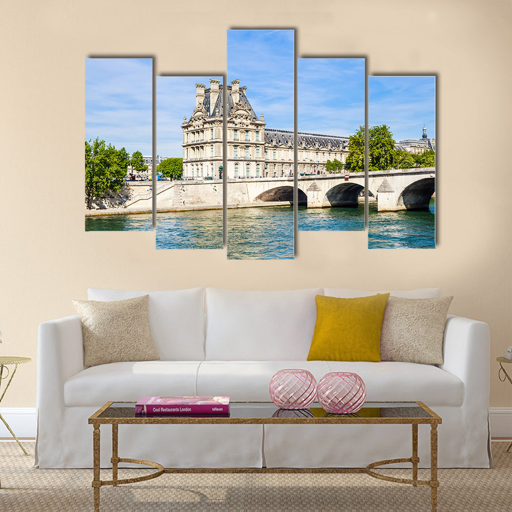 Dark Sky And Greenery All Around The Flora Pavilion Ot The Louvre And Pont Royal, Multi Panel Canvas Wall Art