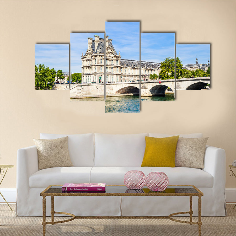 Dark Sky And Greenery All Around The Flora Pavilion Ot The Louvre And Pont Royal, Multi Panel Canvas Wall Art