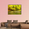 Beautiful autumn forest with Mountain River and colorful trees multi panel canvas wall art