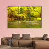 Beautiful autumn forest with Mountain River and colorful trees multi panel canvas wall art