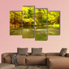 Beautiful autumn forest with Mountain River and colorful trees multi panel canvas wall art