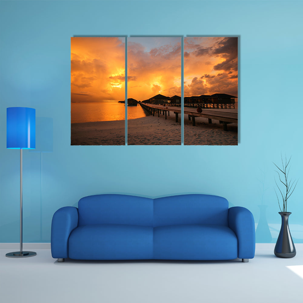 View of Vilamendhoo Island At The Water Bungalows Side In The Indian Ocean, Maldives Multi Panel Canvas Wall Art