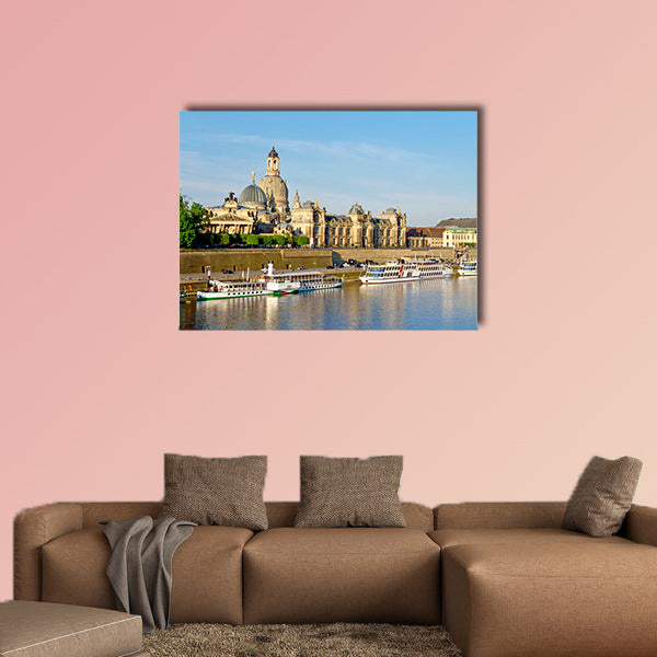 The picturesque view of old Dresden over the river Elbe multi panel canvas wall art