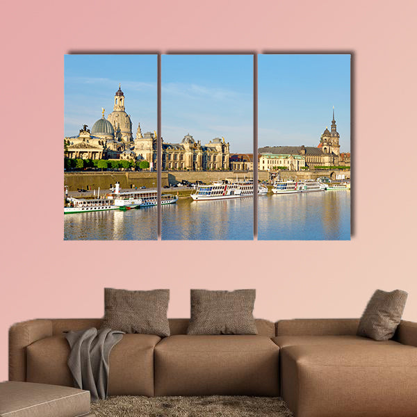 The picturesque view of old Dresden over the river Elbe multi panel canvas wall art