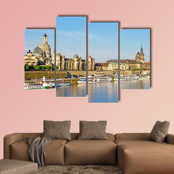 The picturesque view of old Dresden over the river Elbe multi panel canvas wall art