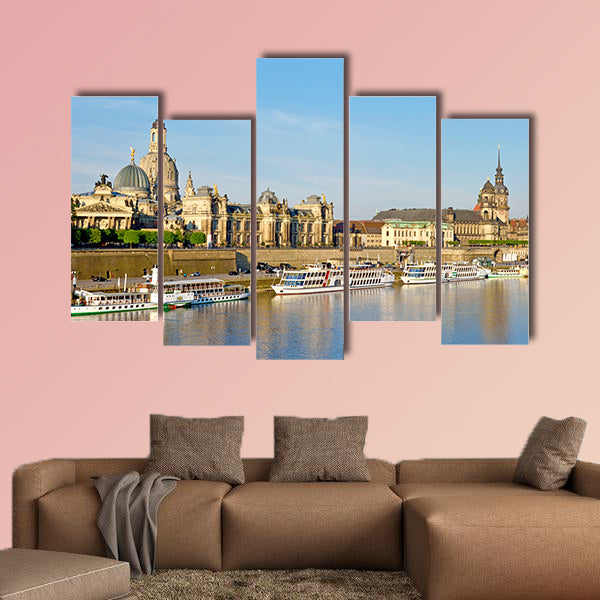 The picturesque view of old Dresden over the river Elbe multi panel canvas wall art