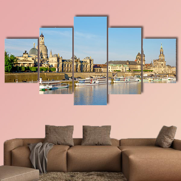 The picturesque view of old Dresden over the river Elbe multi panel canvas wall art